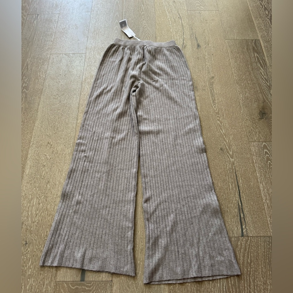 Pistache rib knit wide-leg pants